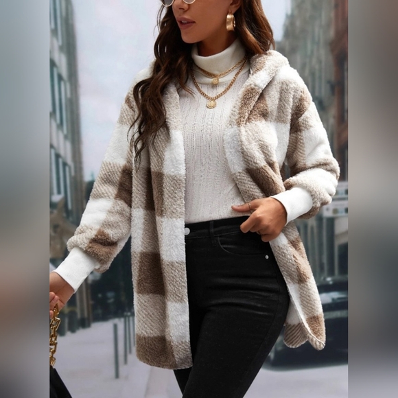 Plaid Long Sleeve Hooded Coat - Picture 4 of 7